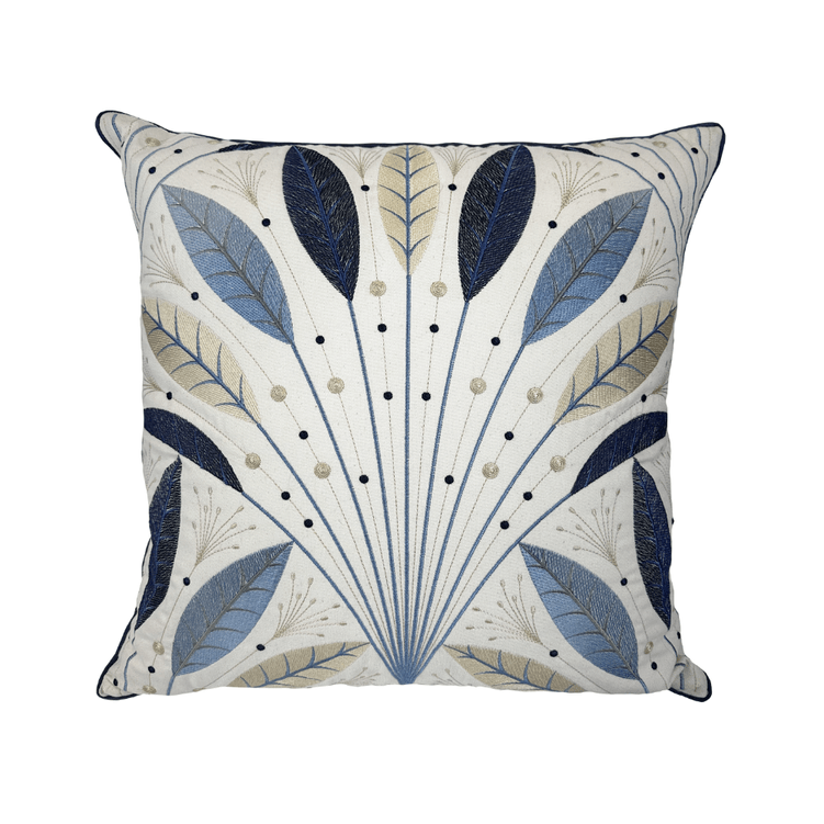 Almofada De Sarja Cru Bordado Azul Com Cordao 2 52X52cm - Decortextil Almofada De Sarja Cru Bordado Azul Com Cordao 2 52X52cm - Decortextil